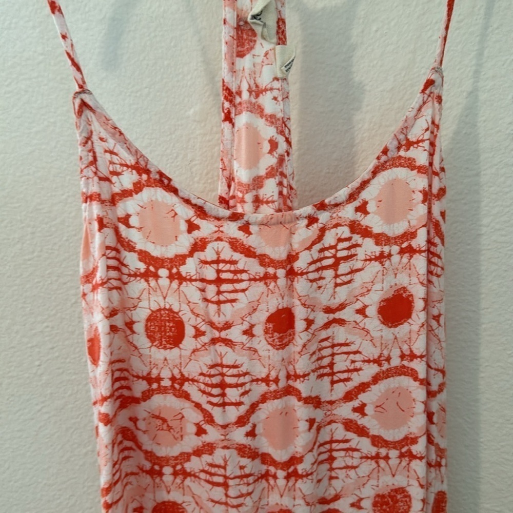 Roxy Coral and White Racerback Tiered Mini Dress size M - Picture 2 of 5